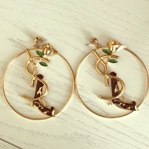 YSL Yves Saint Laurent guns roses hoop earrings